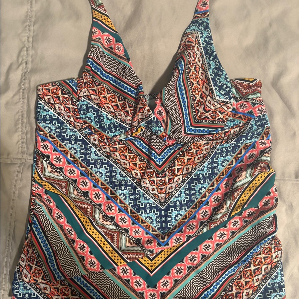 Multicolor Geometric Print Women's Tankini
